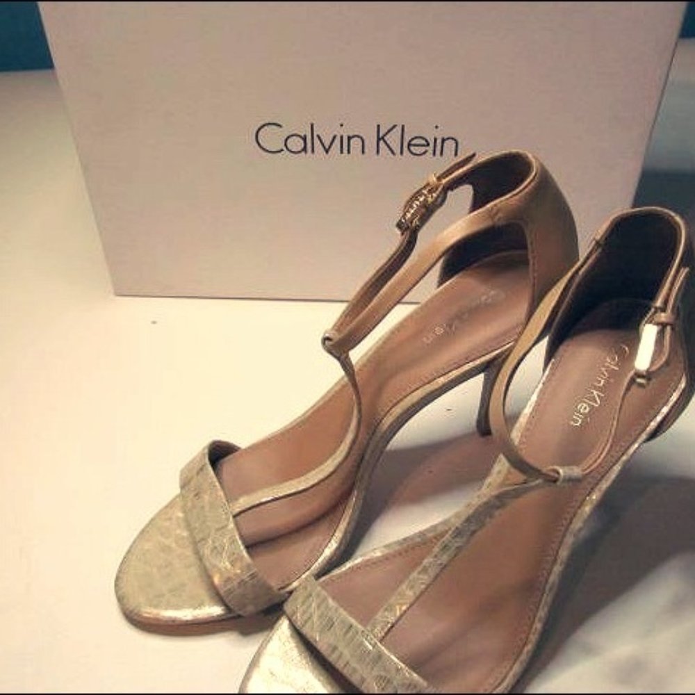 Calvin Klein Beige Snake Skin Strap Heel